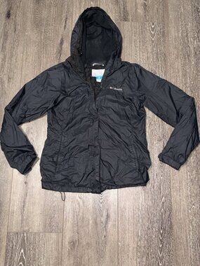 Columbia -  Women’s Hooded Mid-Length BLACK Rain Coat Jacket Size S Small